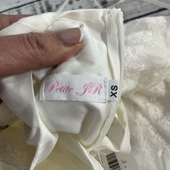 PETITE JR Baby Girl Ivory Lace Dress XS 3-6 mths Bonnet Bow Wedding Dedication 1 - Picture 9 of 13